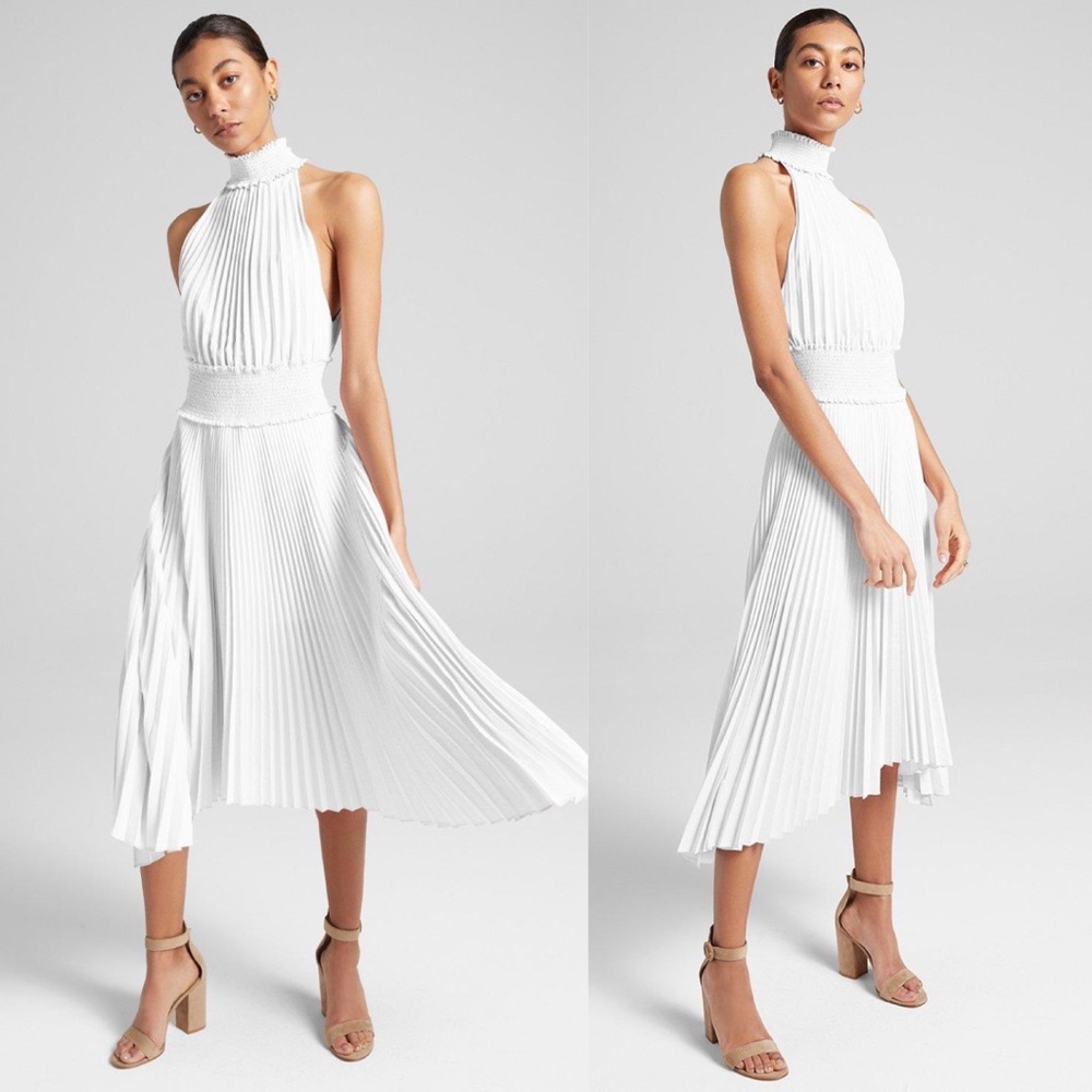 A.L.C. Renzo High Neck Pleated Midi Dress in White Size 8